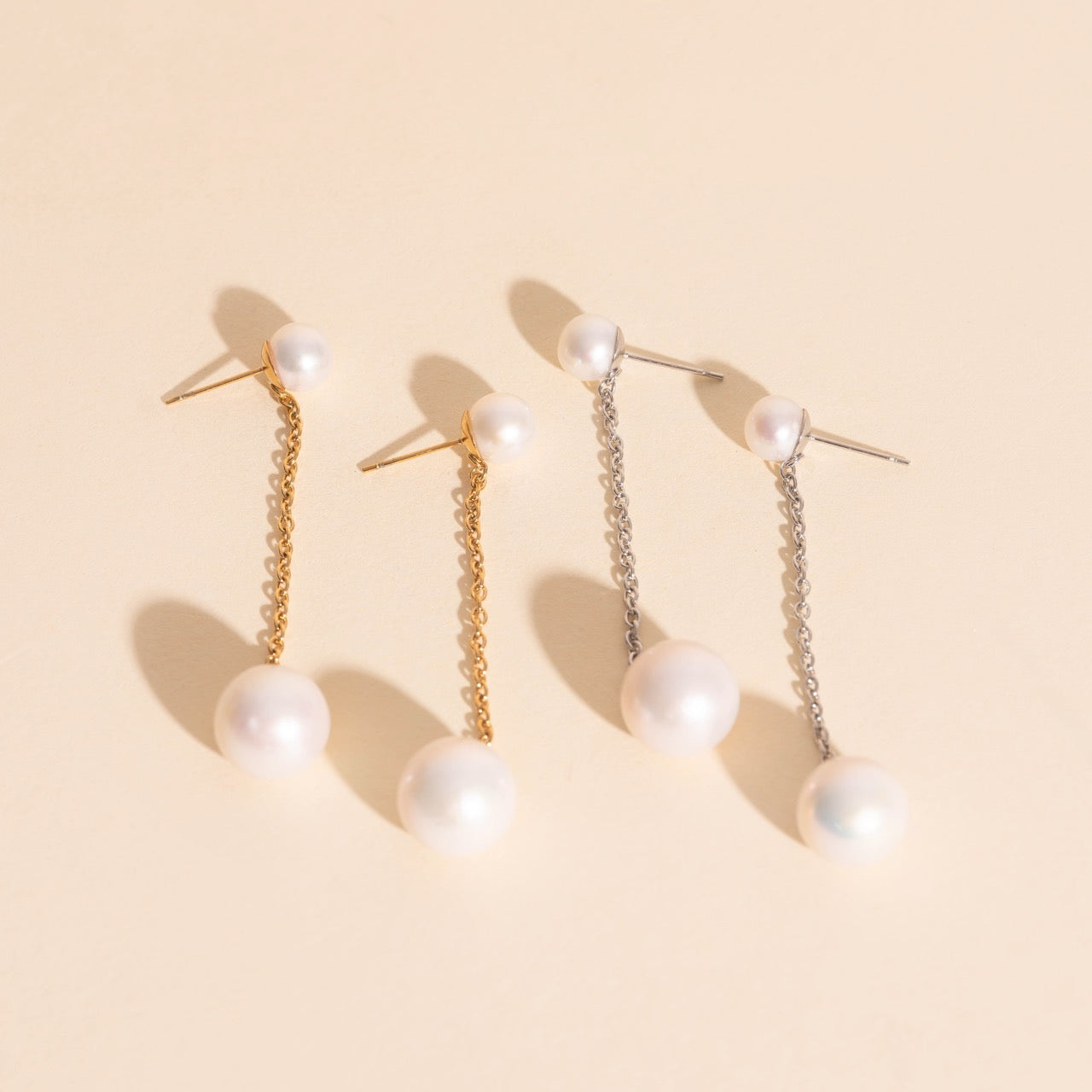 Pearl Line Stud Earrings