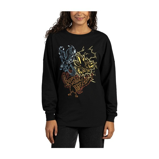 Articuno, Zapdos & Moltres Black Oversize Long-Sleeve T-Shirt - Women