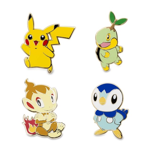 Pikachu, Turtwig, Chimchar & Piplup Pokémon Pins (4-Pack)