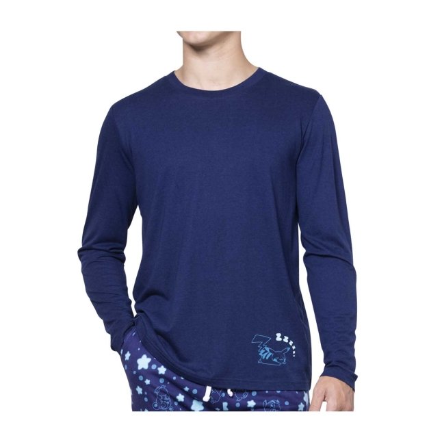 Pikachu Blue Relaxed Fit Crew Neck Long-Sleeve T-Shirt - Men