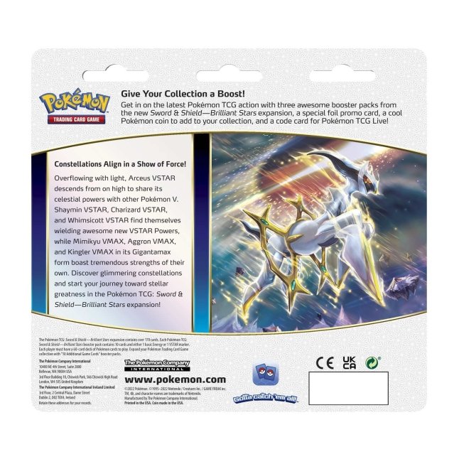 Pokémon TCG: Sword & Shield-Brilliant Stars 3 Booster Packs, Coin & Glaceon Promo Card