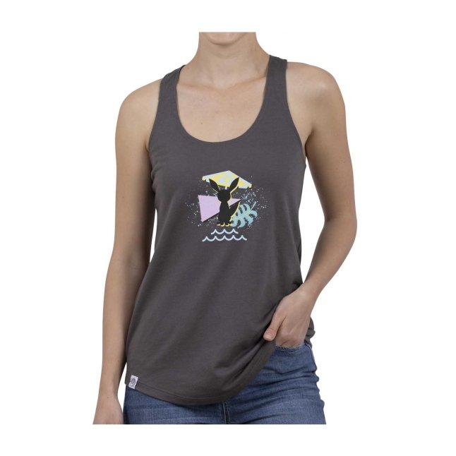 Espeon & Umbreon Summer Fun Dark Gray Fitted Racerback Tank Top - Women