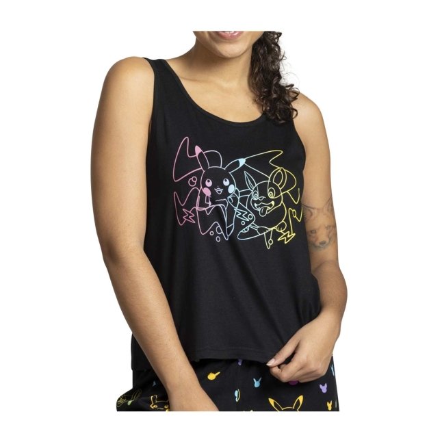 Pikachu & Yamper Electric Pals Black Relaxed Fit Scoop Neck Tank Top - Women