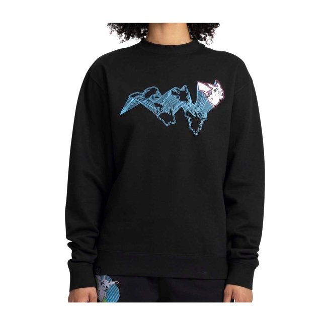 Pikachu Neon Pokémon Active Black & Blue Midweight Crew Neck Sweatshirt - Adult