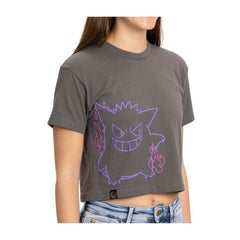 Gengar Gray Relaxed Fit Crew Neck Crop T-Shirt - Women