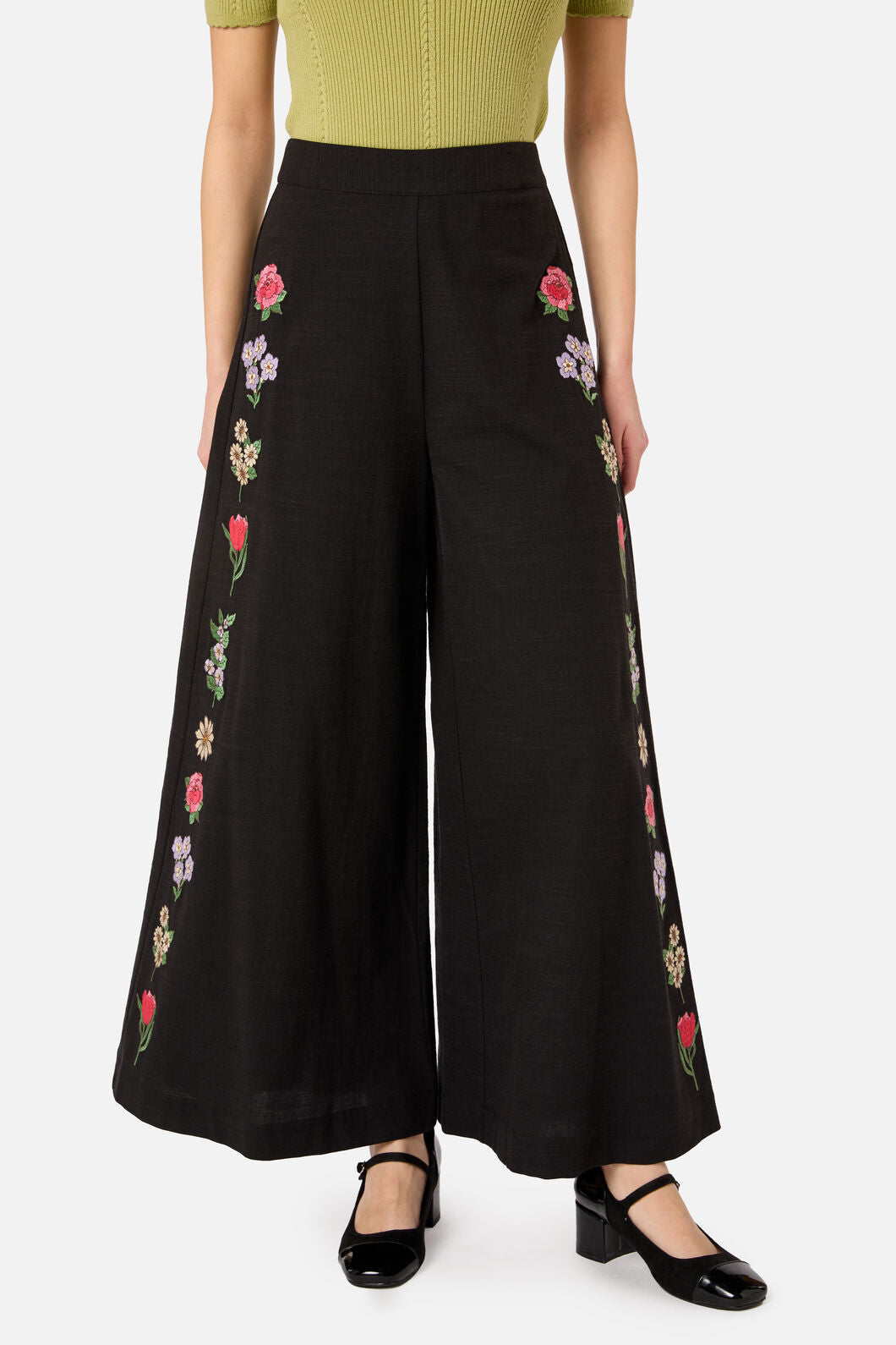 Fleur Embroidered Flowy Wide Leg Pant