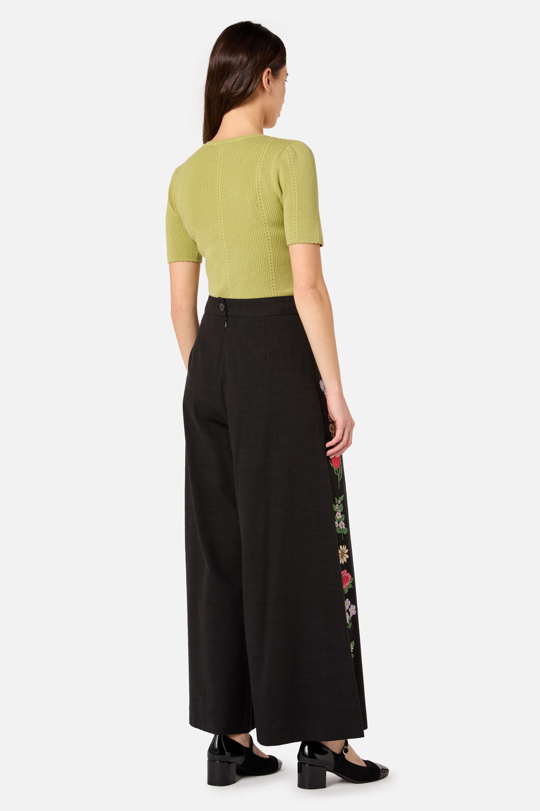 Fleur Embroidered Flowy Wide Leg Pant