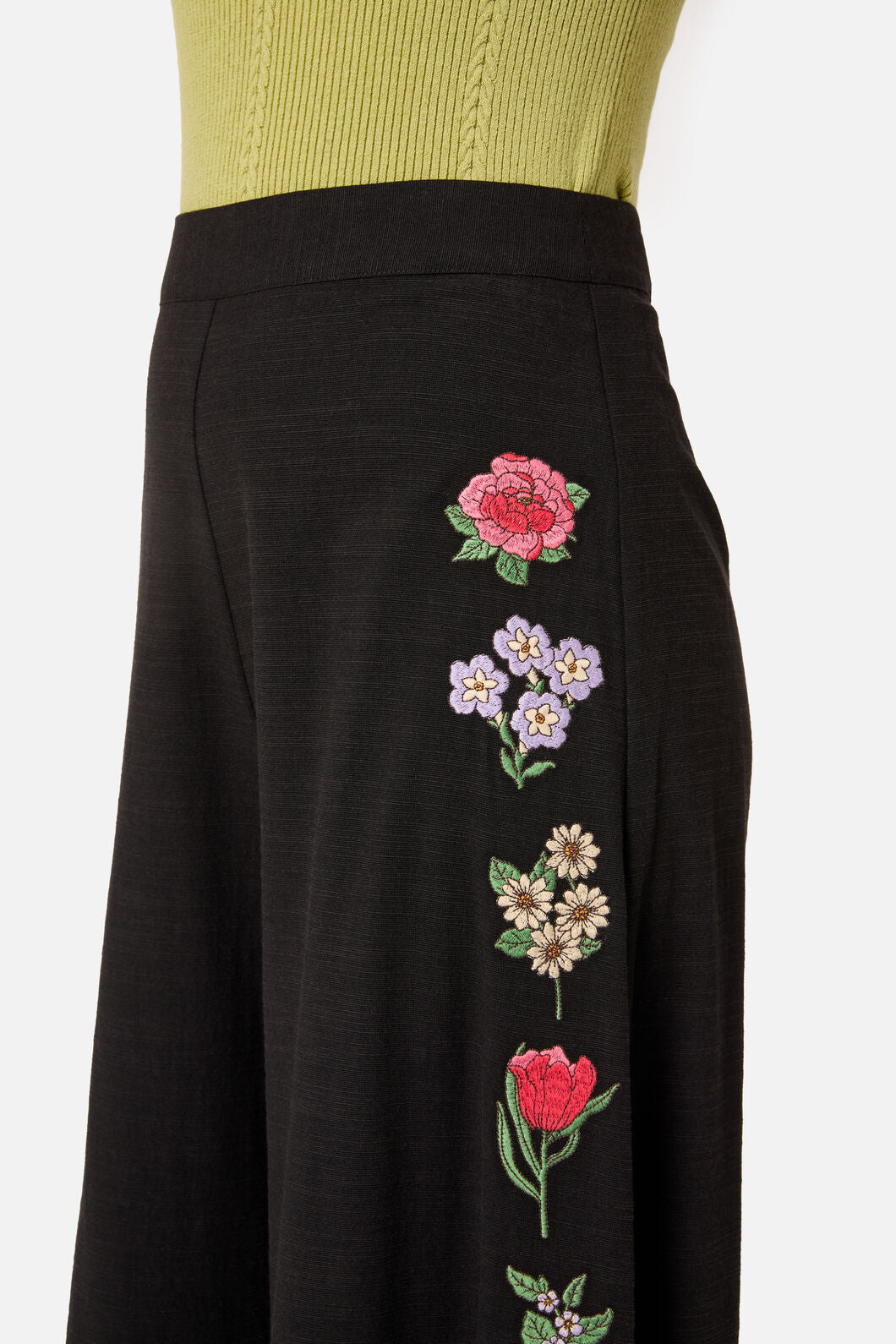 Fleur Embroidered Flowy Wide Leg Pant