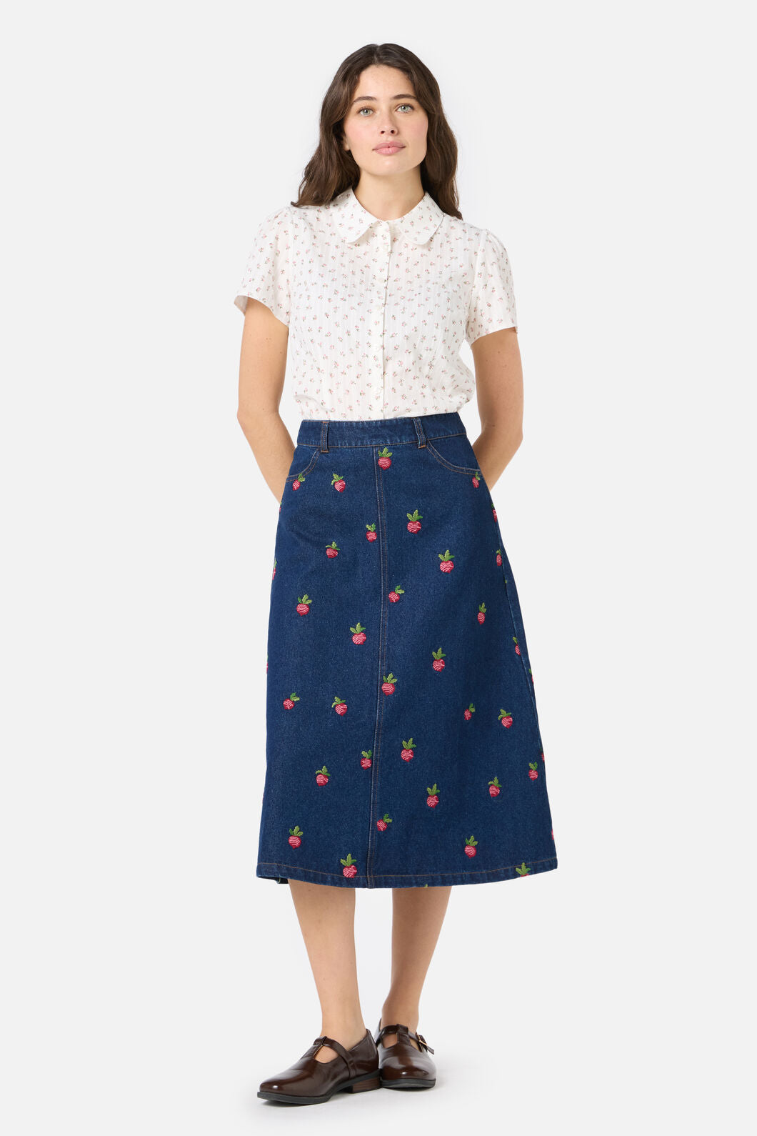 Radish Embroidered Denim Skirt