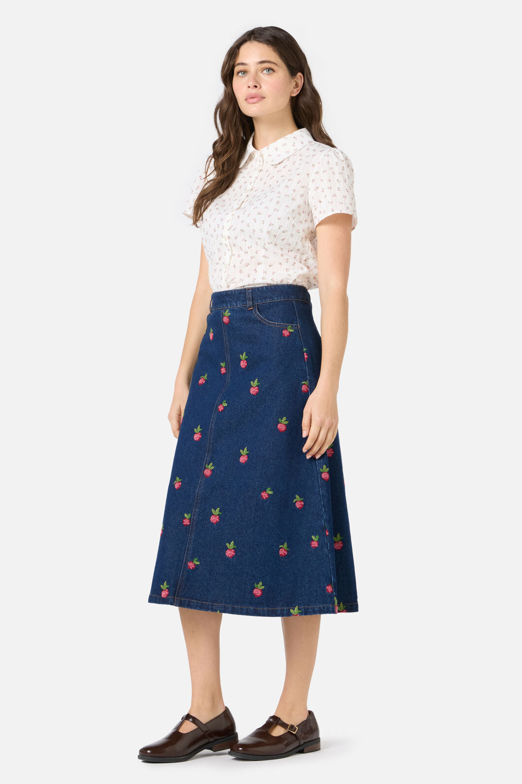 Radish Embroidered Denim Skirt
