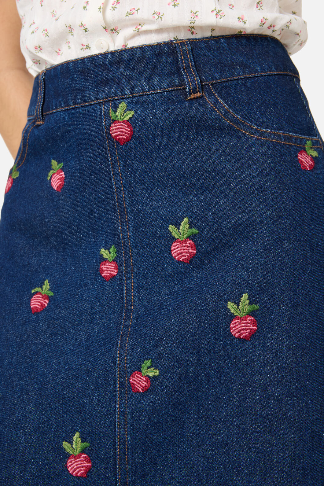 Radish Embroidered Denim Skirt