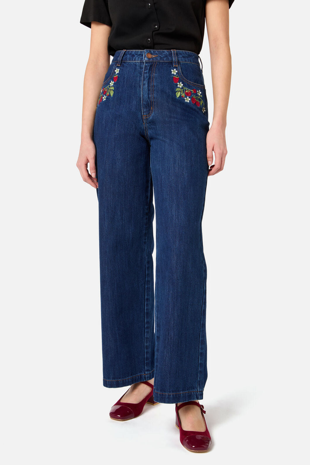 Raspberry Embroidered Jeans