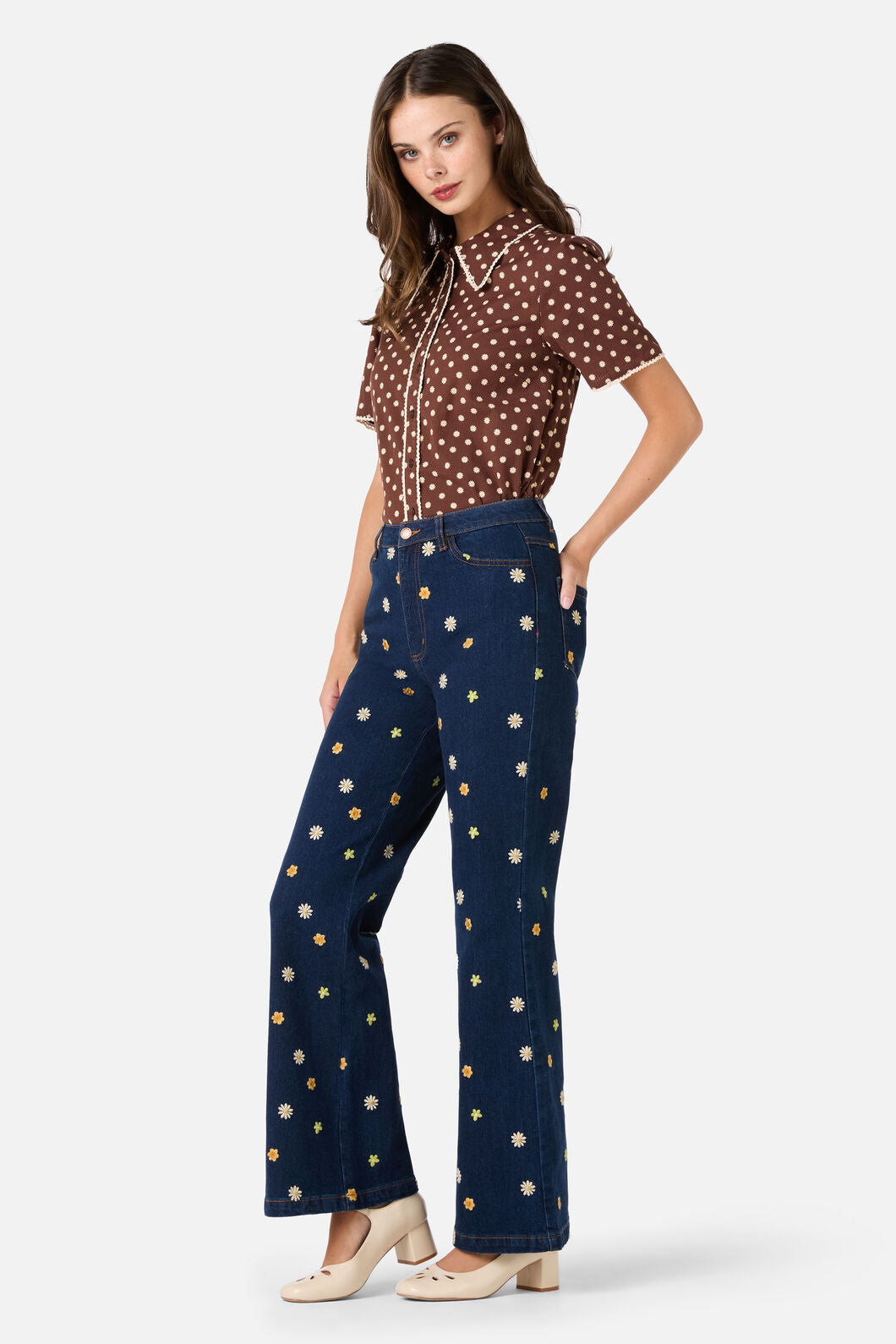 Ditsy Daisy Flared Jeans