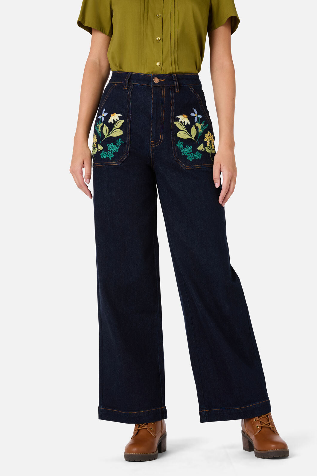 Tree Frog Embroidered Jeans