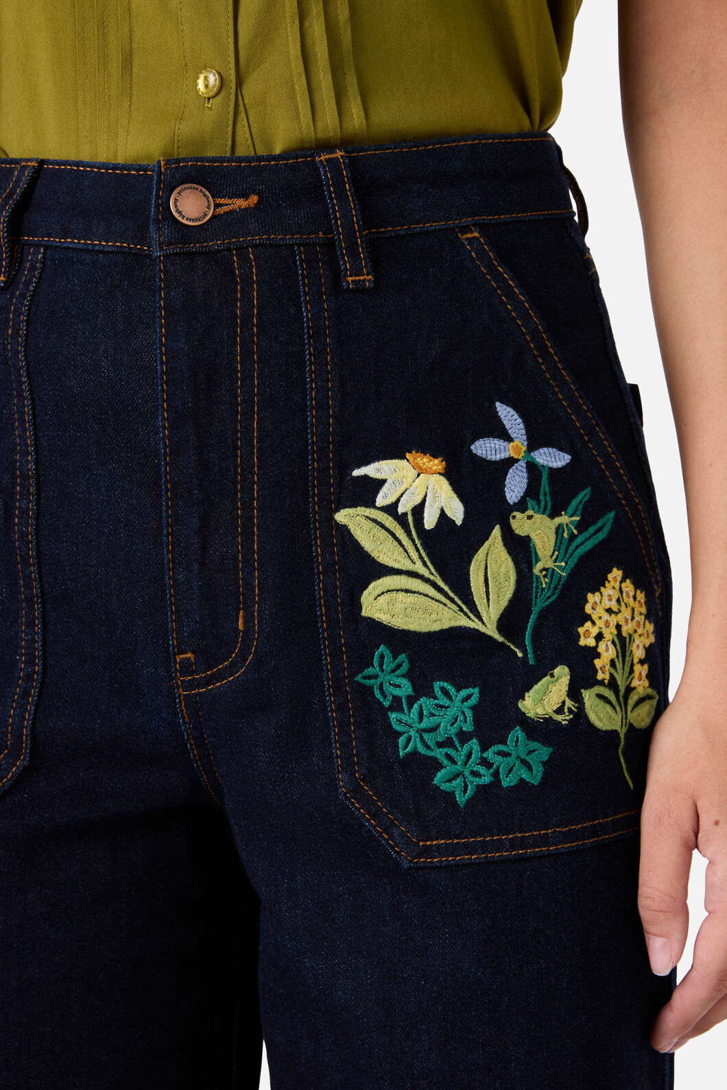 Tree Frog Embroidered Jeans