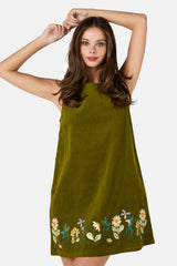 Tree Frog Embroidered Corduroy Mini Dress