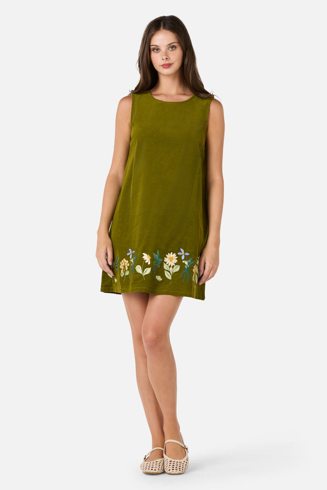 Tree Frog Embroidered Corduroy Mini Dress