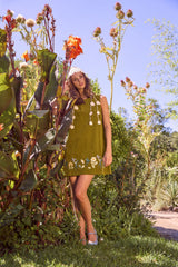 Tree Frog Embroidered Corduroy Mini Dress
