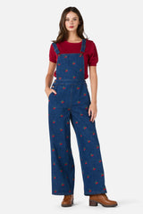 Cherry Embroidered Denim Overalls
