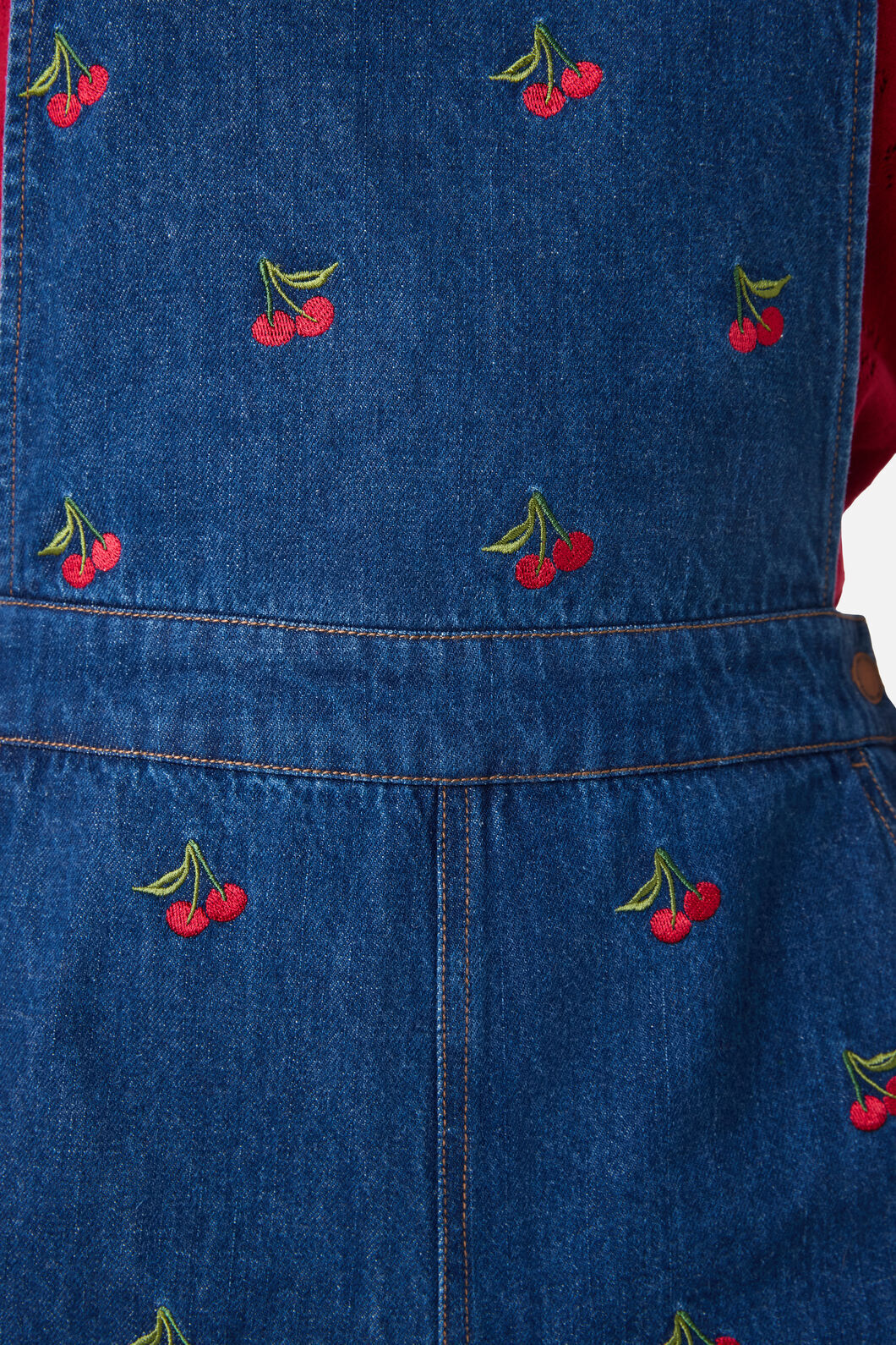 Cherry Embroidered Denim Overalls