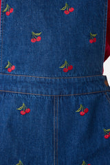 Cherry Embroidered Denim Overalls