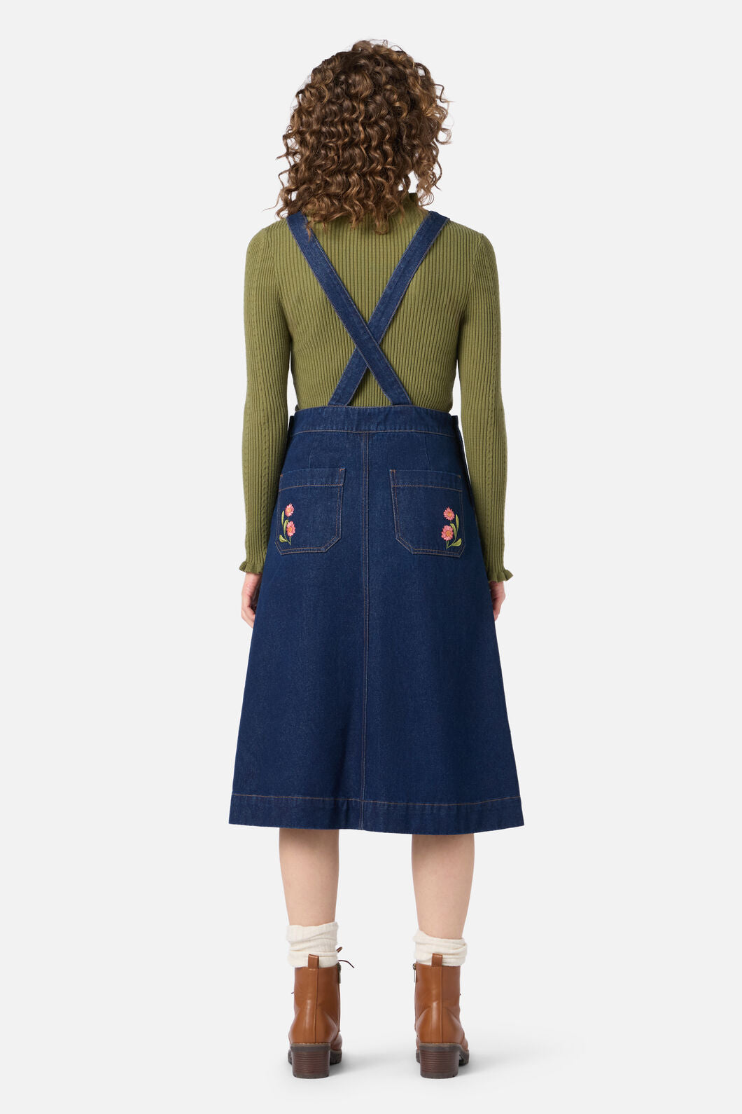 Native Embroidered Denim Pinafore Dress