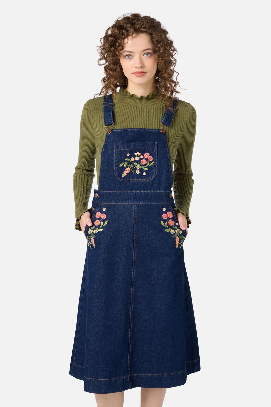 Native Embroidered Denim Pinafore Dress