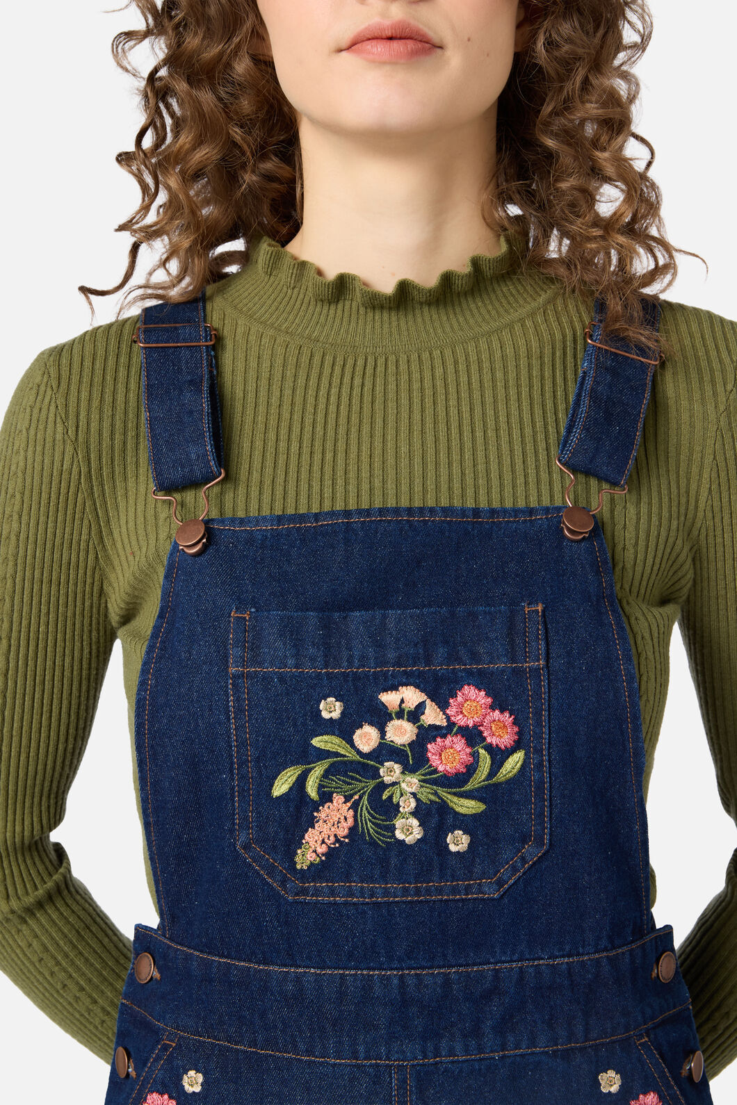 Native Embroidered Denim Pinafore Dress