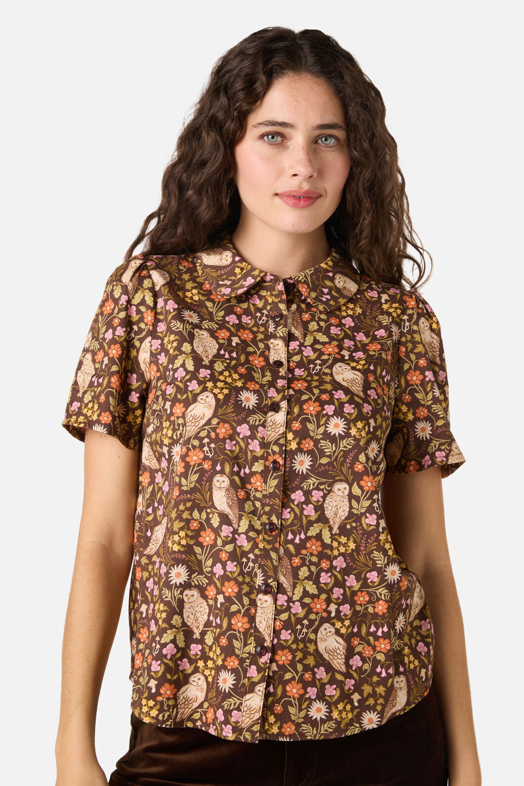 Forest Owl Short Sleeve Blouse