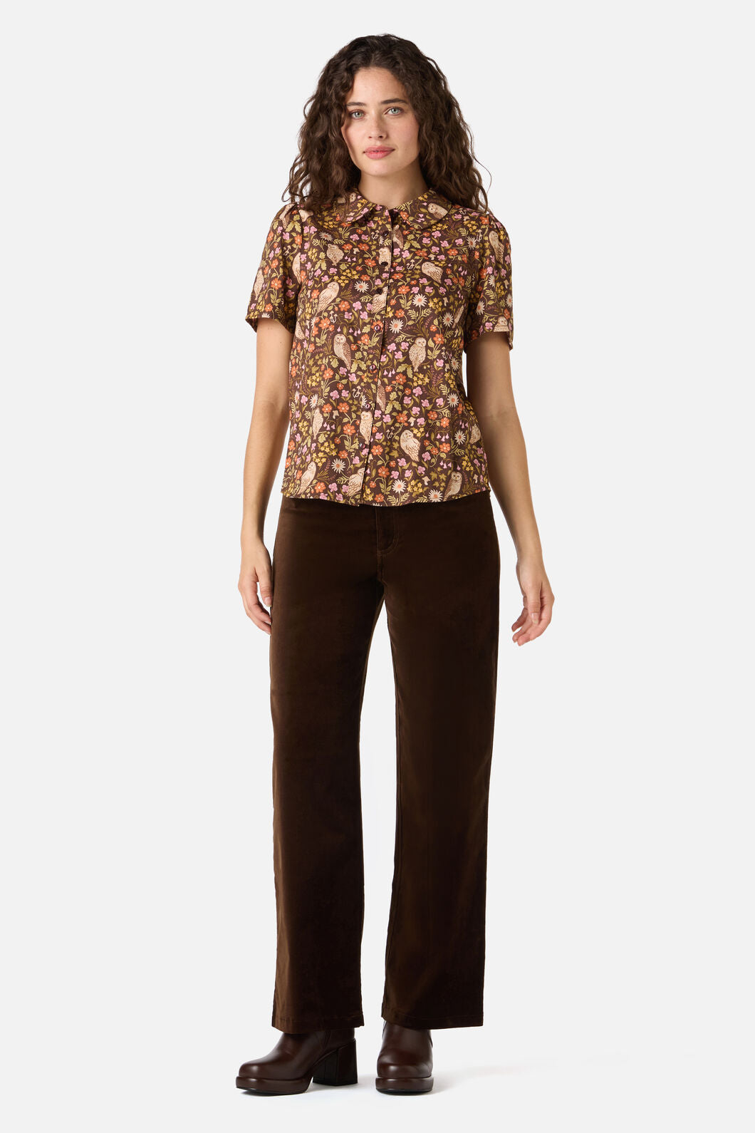 Forest Owl Short Sleeve Blouse