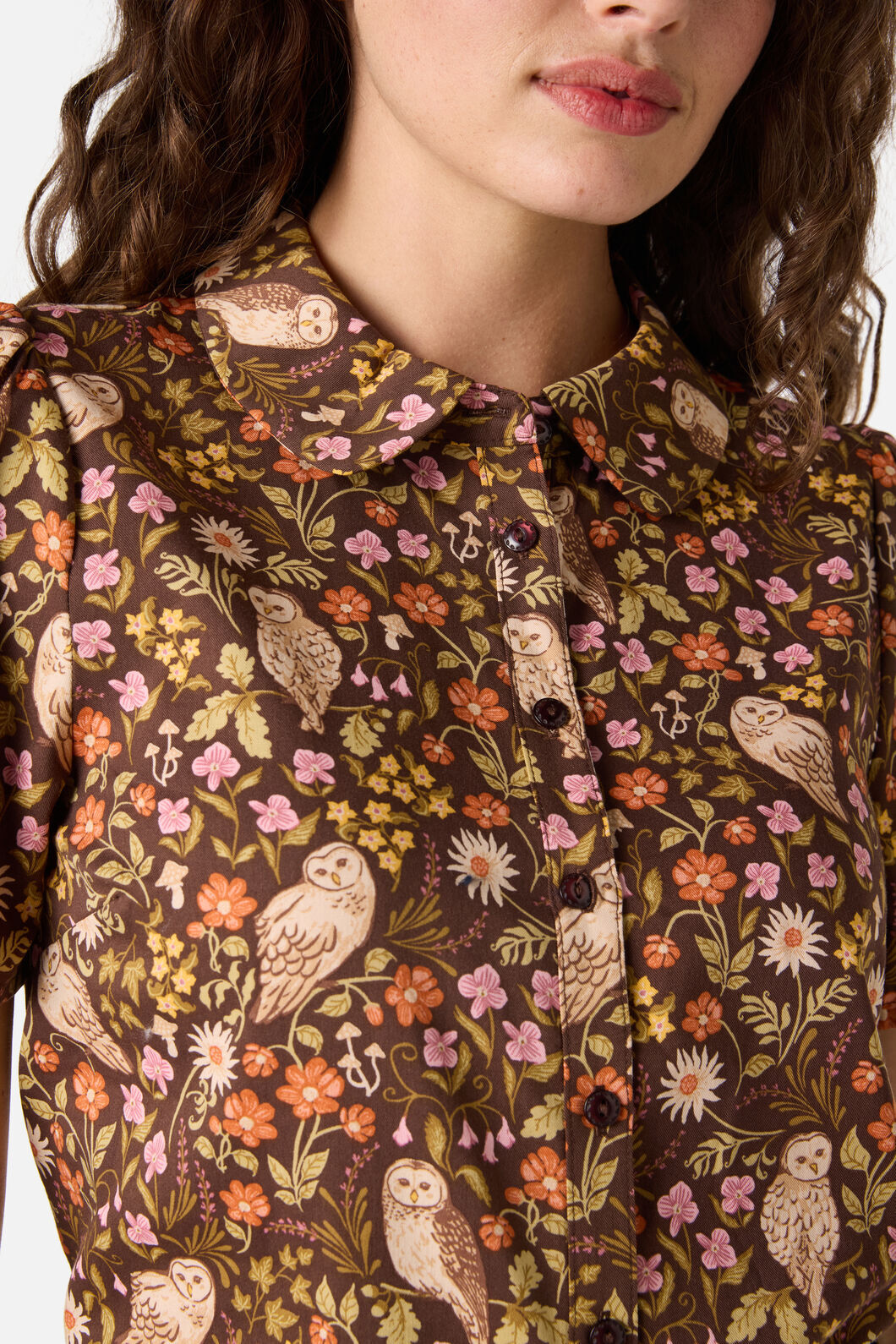 Forest Owl Short Sleeve Blouse