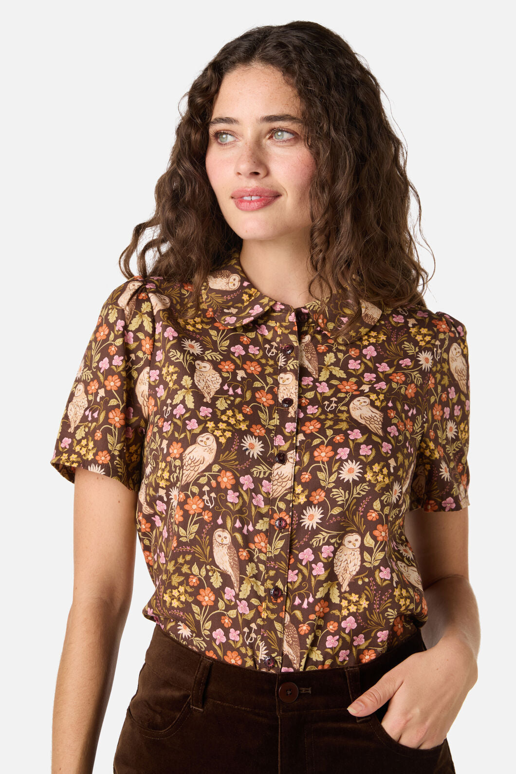 Forest Owl Short Sleeve Blouse