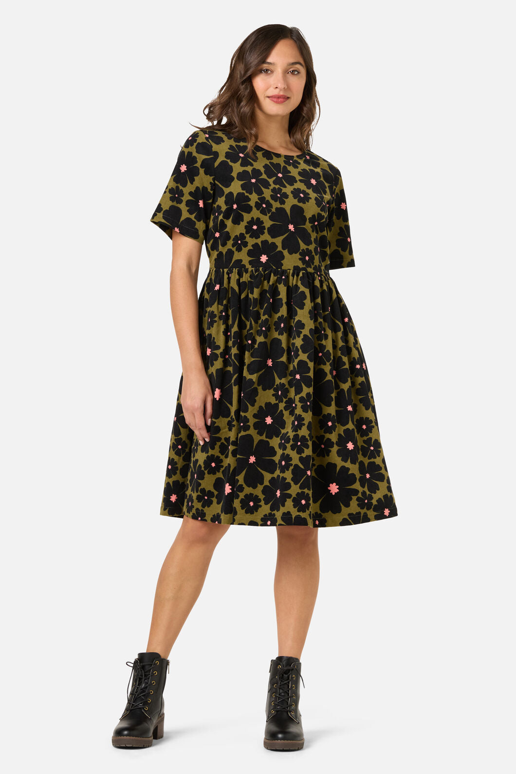 Donna Flower Corduroy Smock Dress