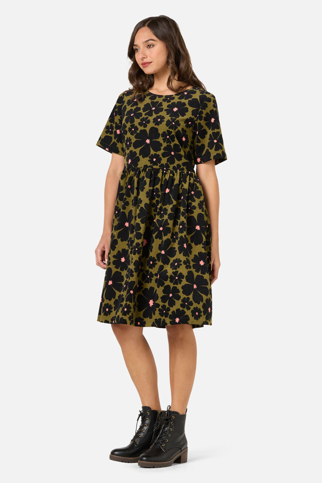Donna Flower Corduroy Smock Dress