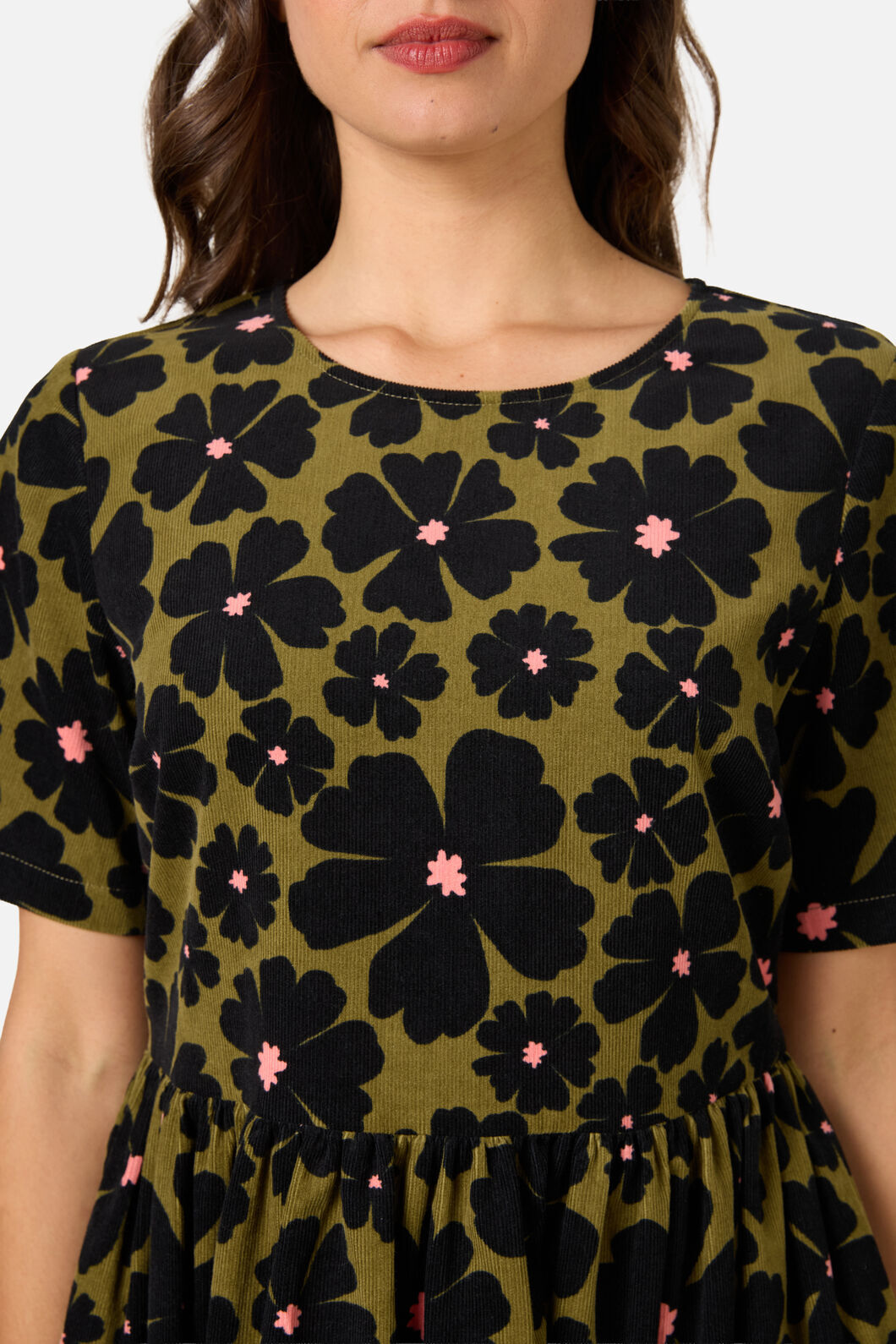 Donna Flower Corduroy Smock Dress