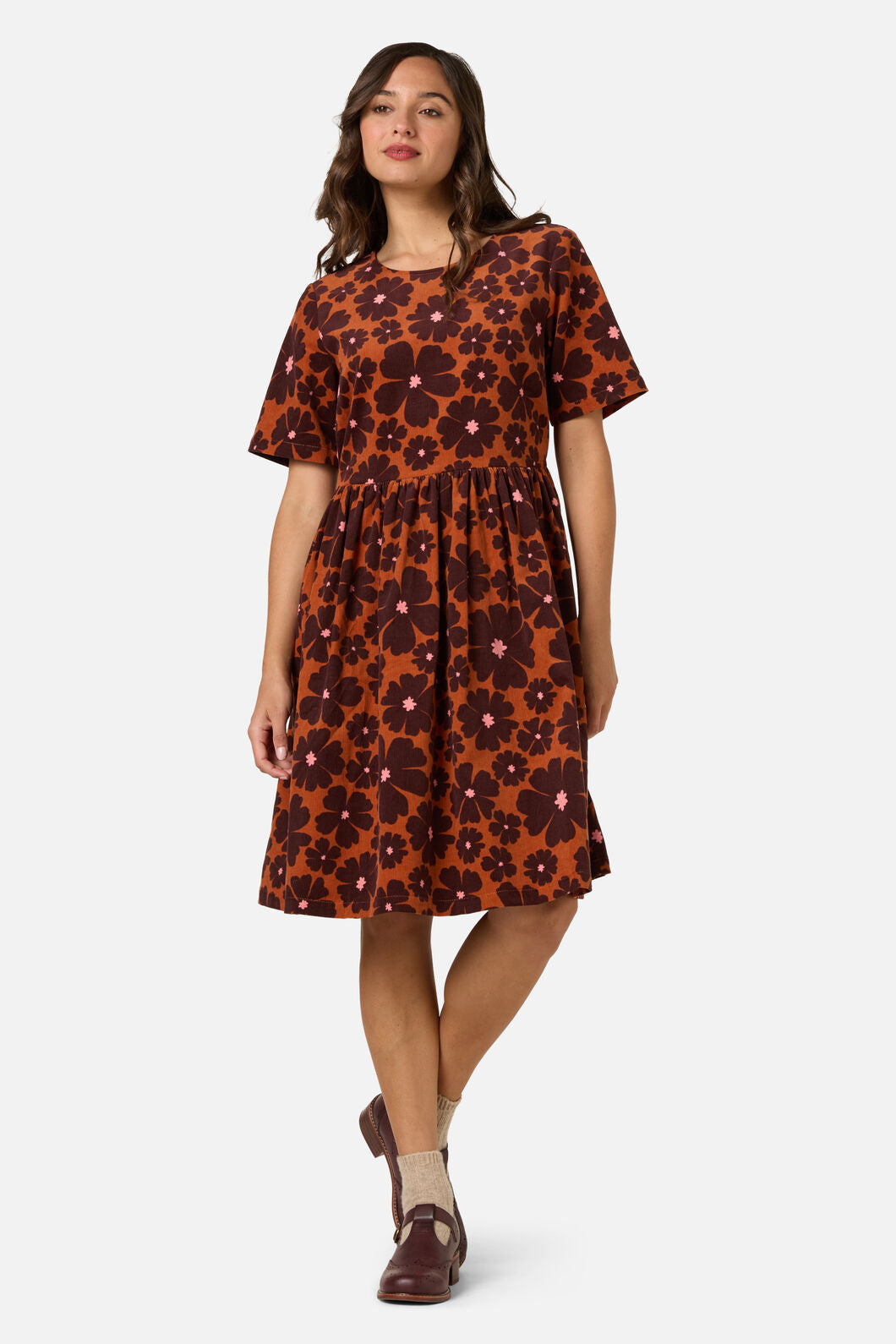 Donna Flower Corduroy Smock Dress