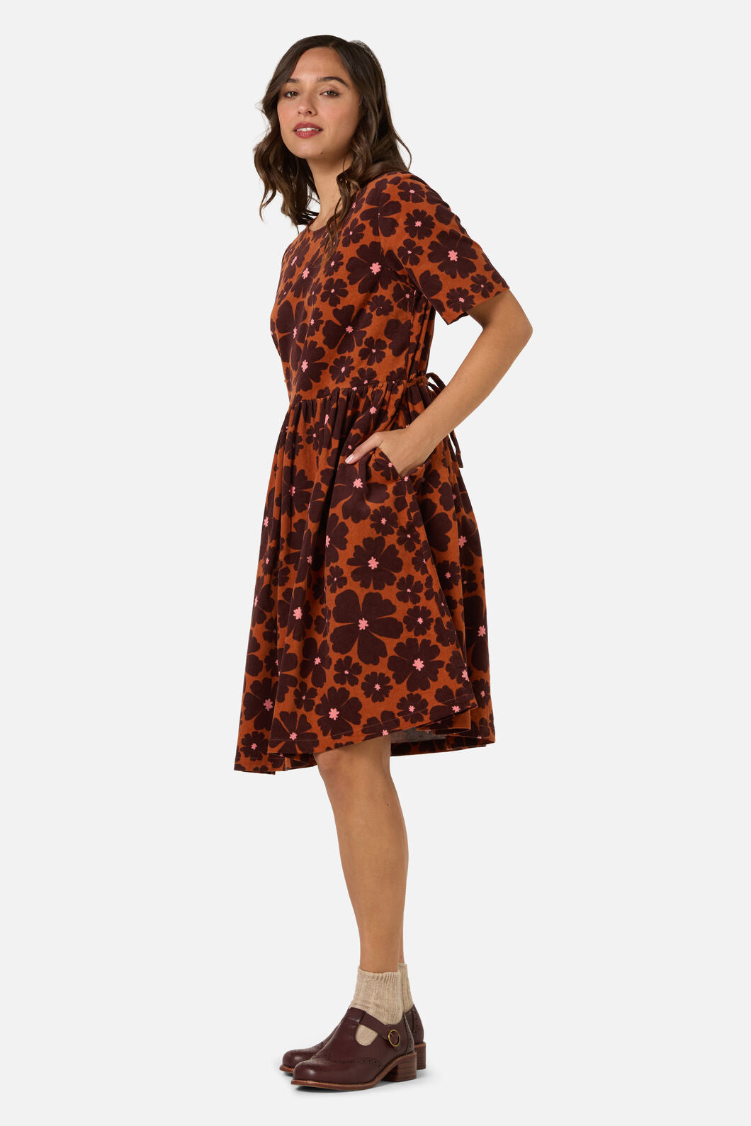 Donna Flower Corduroy Smock Dress