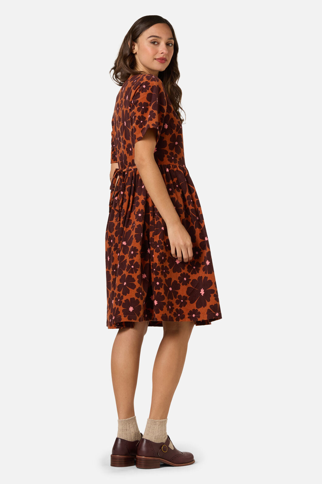 Donna Flower Corduroy Smock Dress