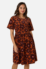 Donna Flower Corduroy Smock Dress