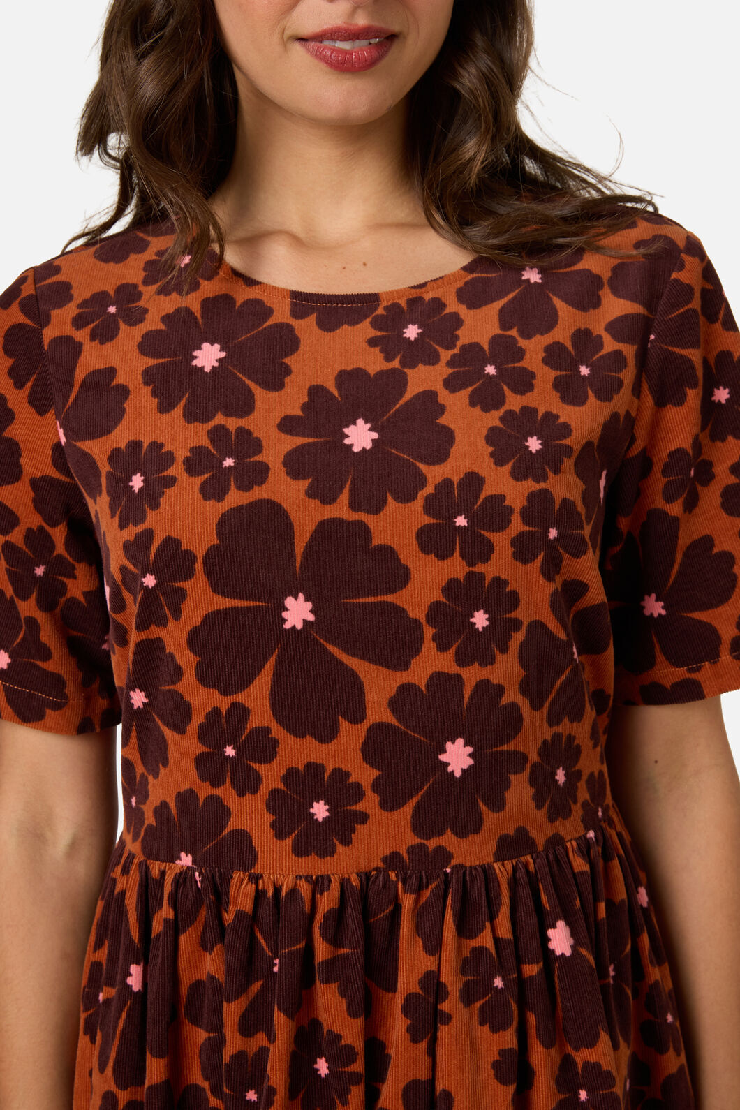 Donna Flower Corduroy Smock Dress