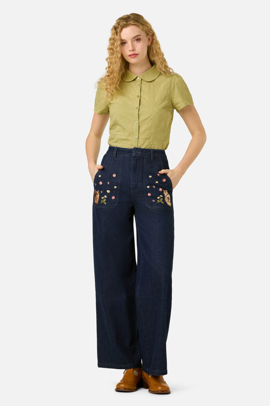 Cute Cats Embroidered Denim Jean