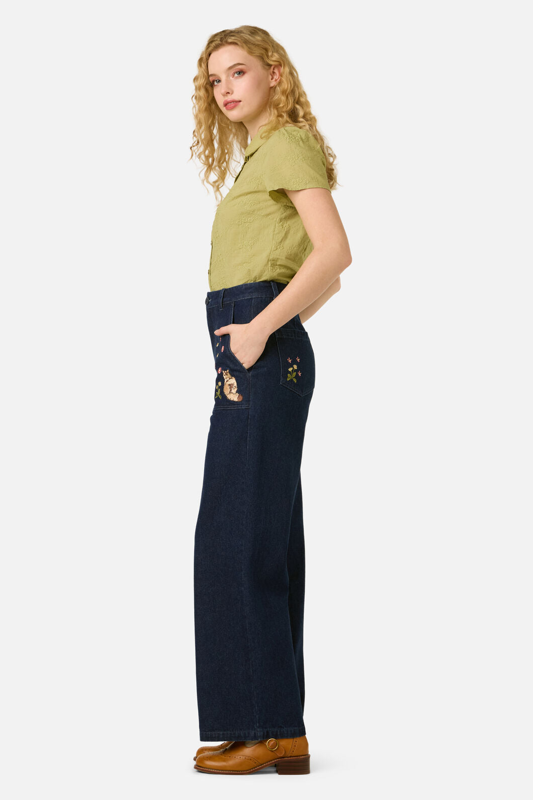 Cute Cats Embroidered Denim Jean