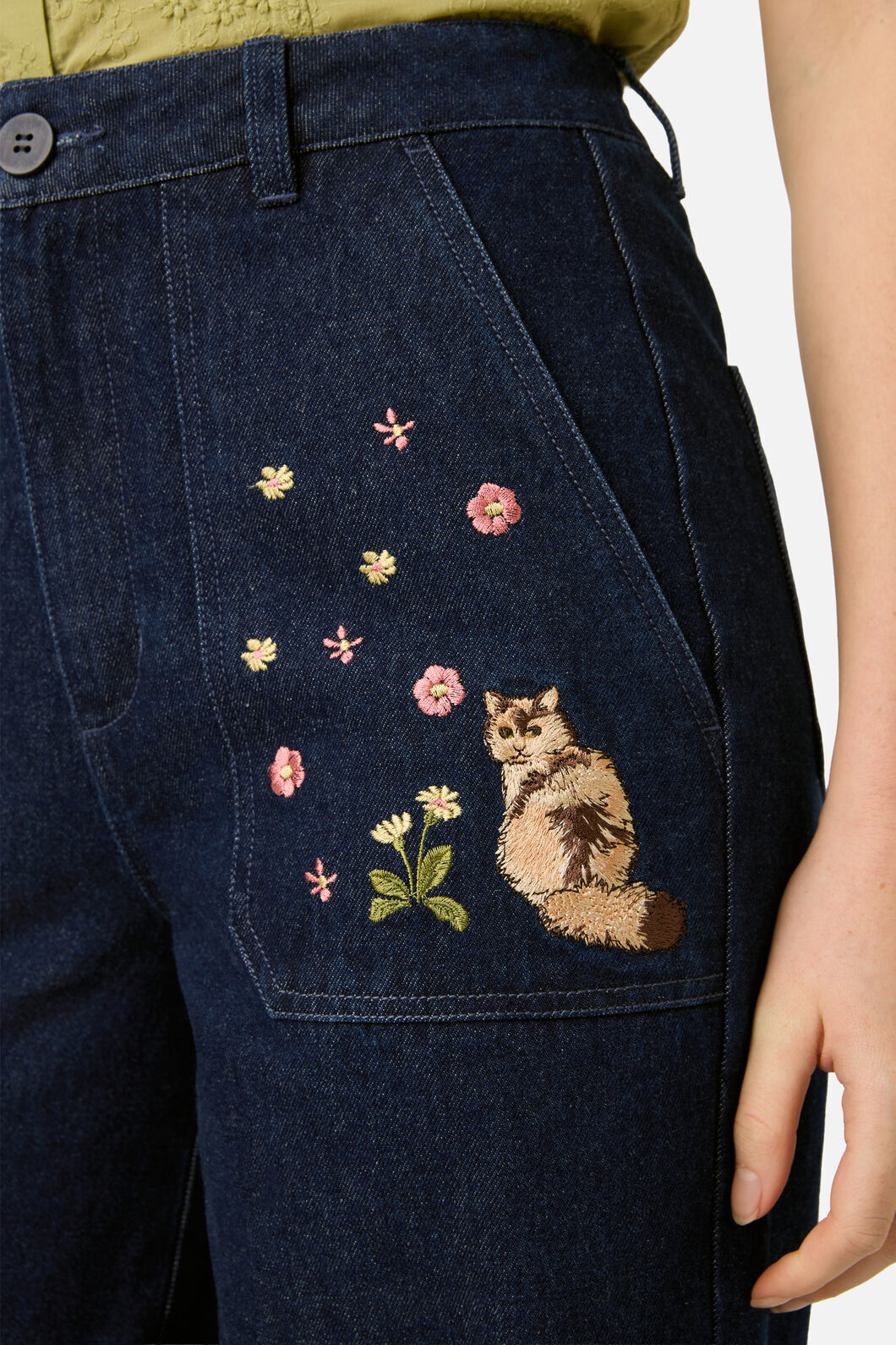 Cute Cats Embroidered Denim Jean