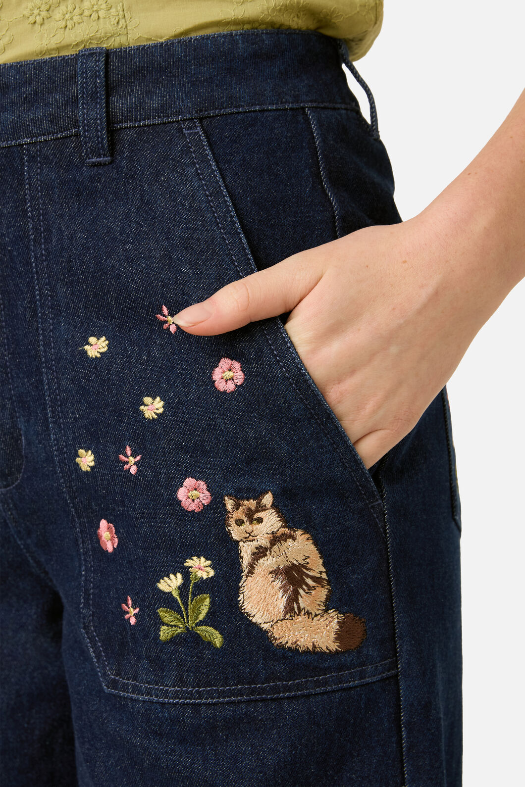 Cute Cats Embroidered Denim Jean