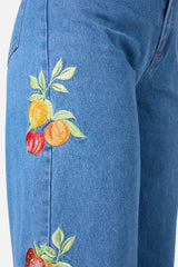 Fruit Embroidered Denim Jean