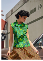 Vintage Style Bow Top in Leaves Print