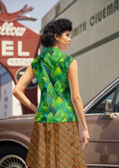 Vintage Style Bow Top in Leaves Print