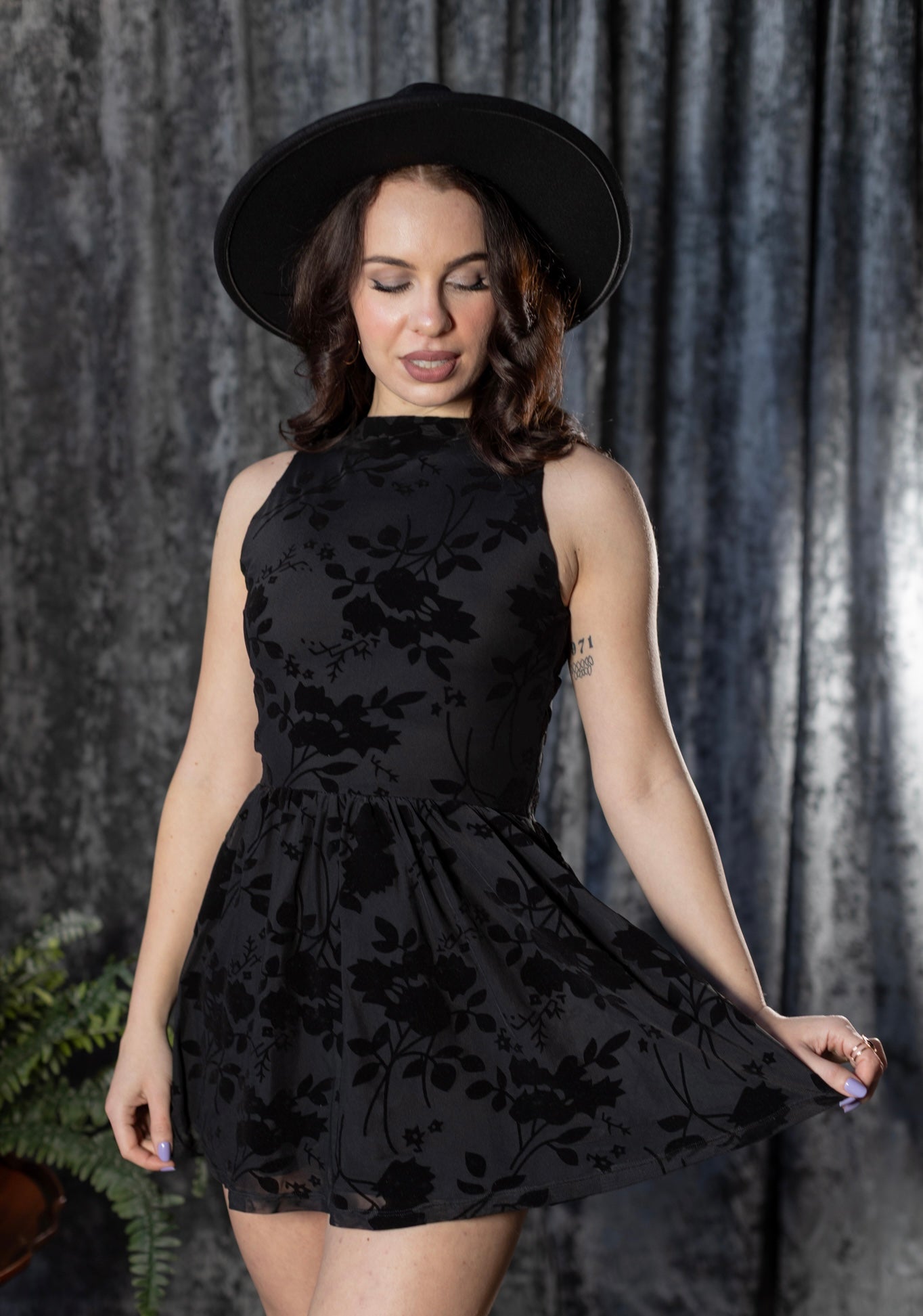 Thora Gothic Floral Romper Mini Dress