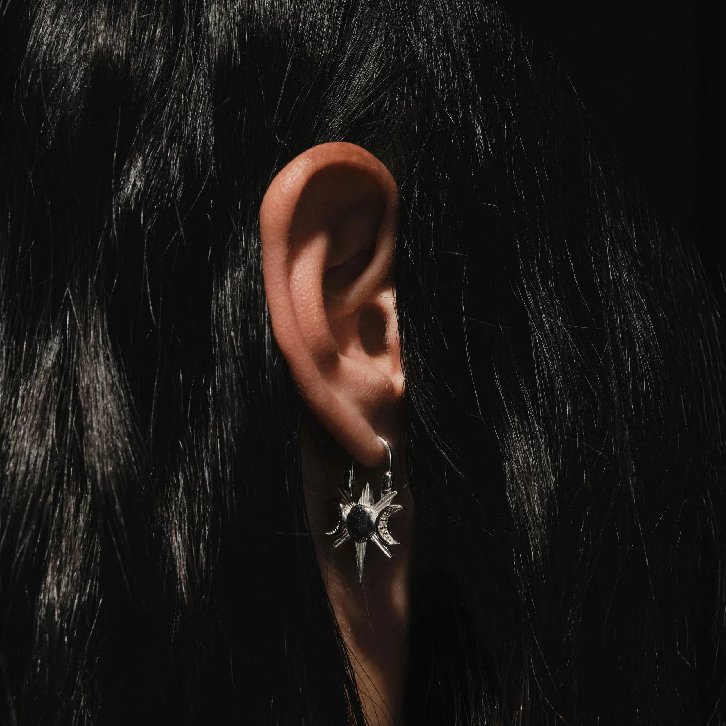 Spiked Triple Moon Huggie Earrings