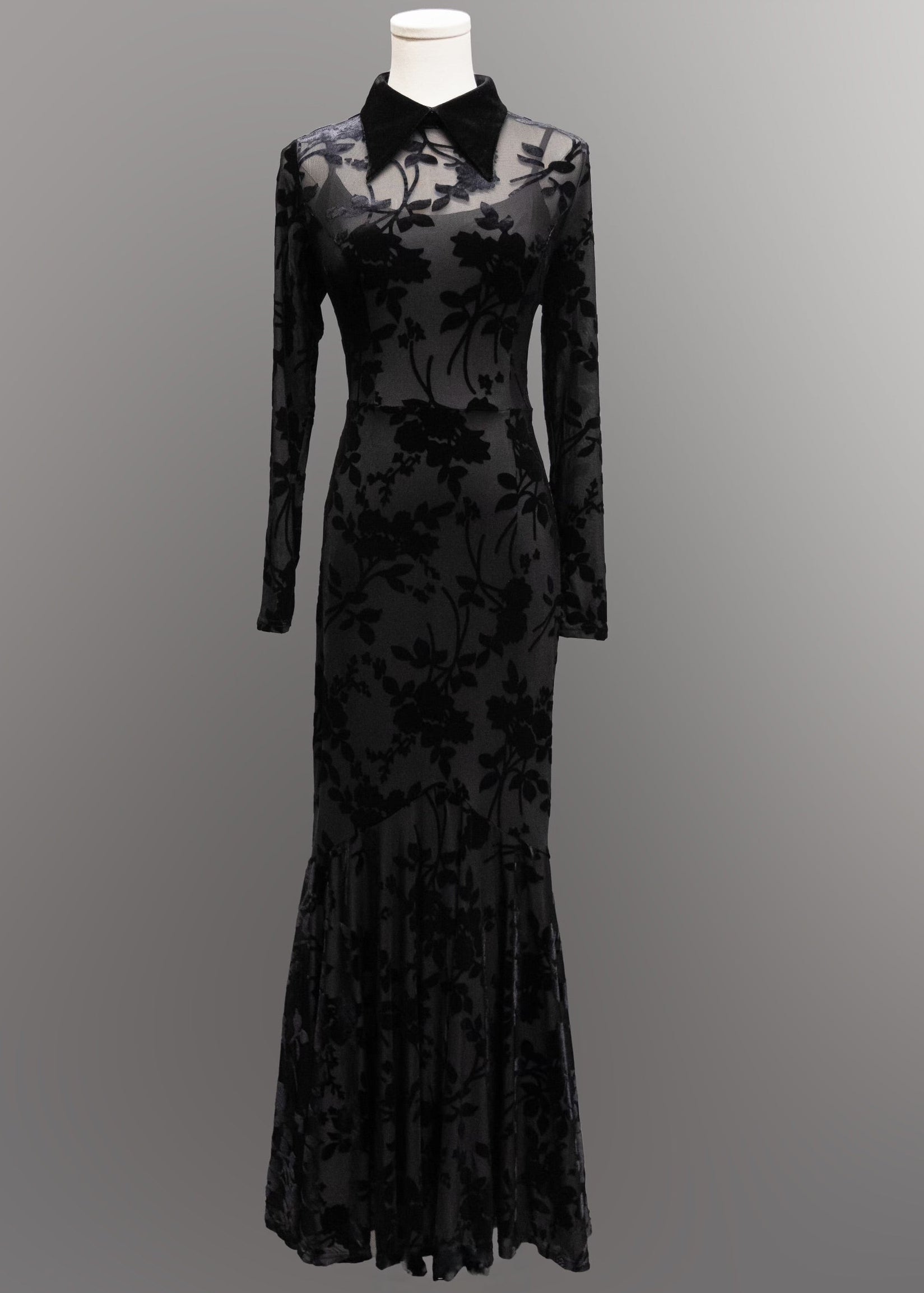 Ophelia - Velvet Flocked Lace Up Maxi Mermaid Dress